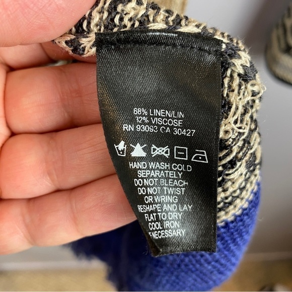 NIC + Zoe Linen Blend Boho Geometric Open Front Fringe Cardigan Medium Cream - Picture 11 of 12